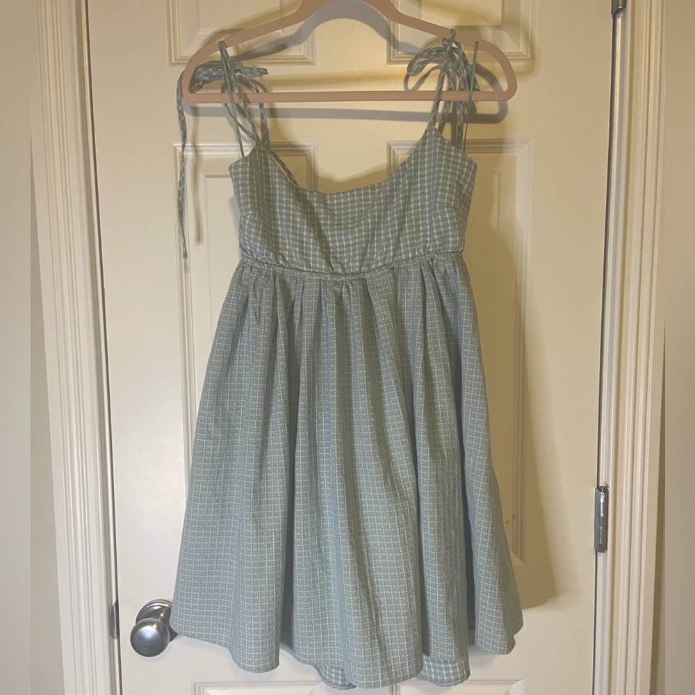 The prettiest (blue mint colored) gingham babydoll dress!